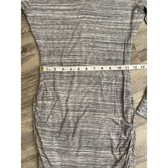 Banana Republic Bodycon Dress XS Heather Gray Stripes Ruched Side V-Neck - Picture 4 of 5